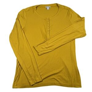Sundance Shirt Large Butter Yellow Ribbed Henley LS Modal Stretch Earthy Top